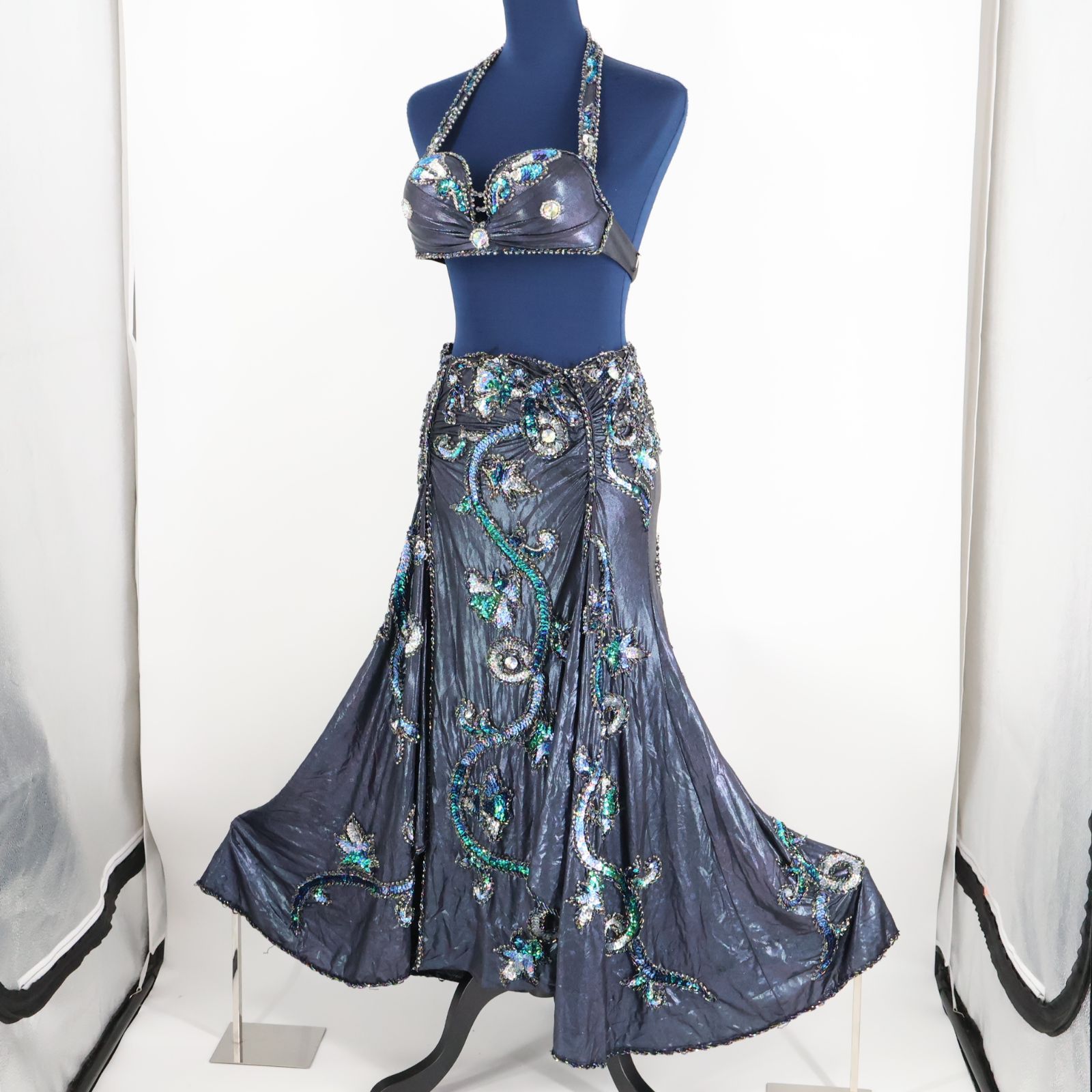 ベリーダンス オリエンタル衣装 羽根 セットアップ ホワイト オーダー