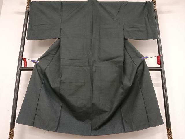 平和屋着物●男性 紬 アンサンブル 色無地 黒色 正絹 AABB0160zg