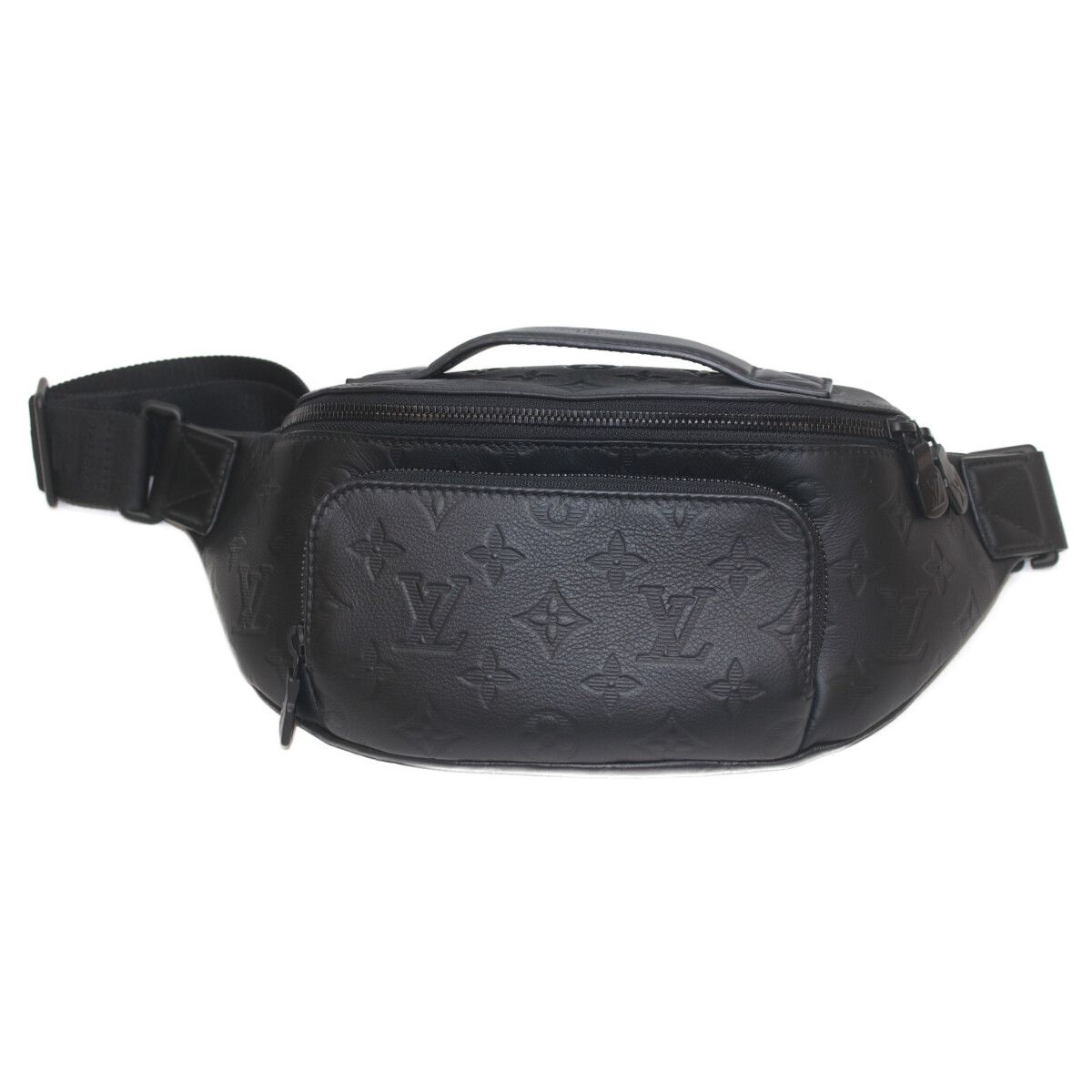 LOUIS VUITTON ルイヴィトン M47058 モノグラムシャドウ ラッシュ バムバッグ ボディバッグ ウエストバッグ ハンドキャリー レザー ブラック 黒 メンズ