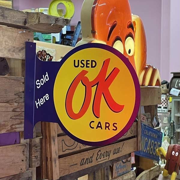 フランジ 看板 サイン OK 両面看板 USED CAR アメリカン雑貨 ガレージ