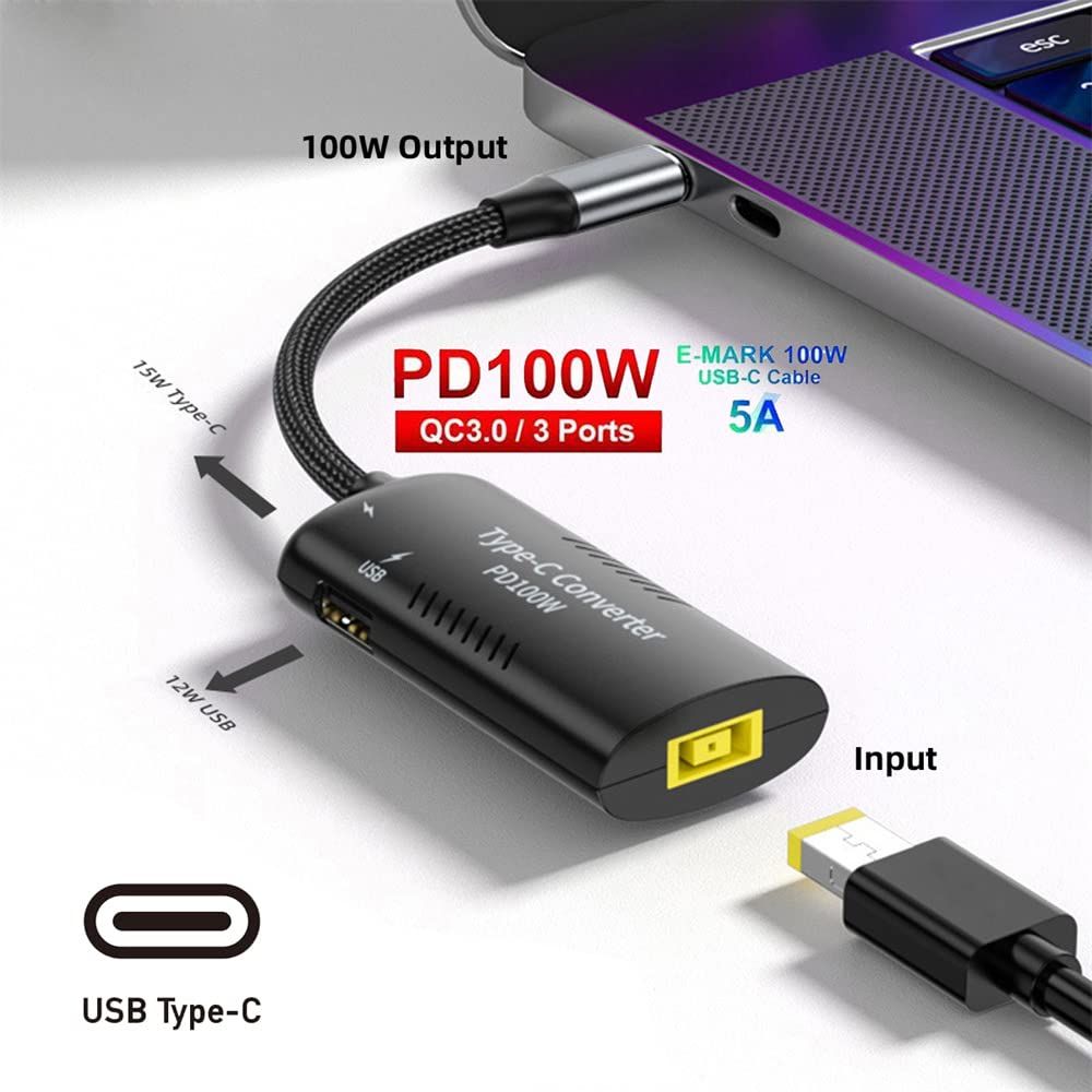 Cablecc 長方形電源 Thinpad X 1 入力 - 100 W デュアル Type C USB-C および Type-A 出力 PDエミュレーター トリガー 充電ケーブル