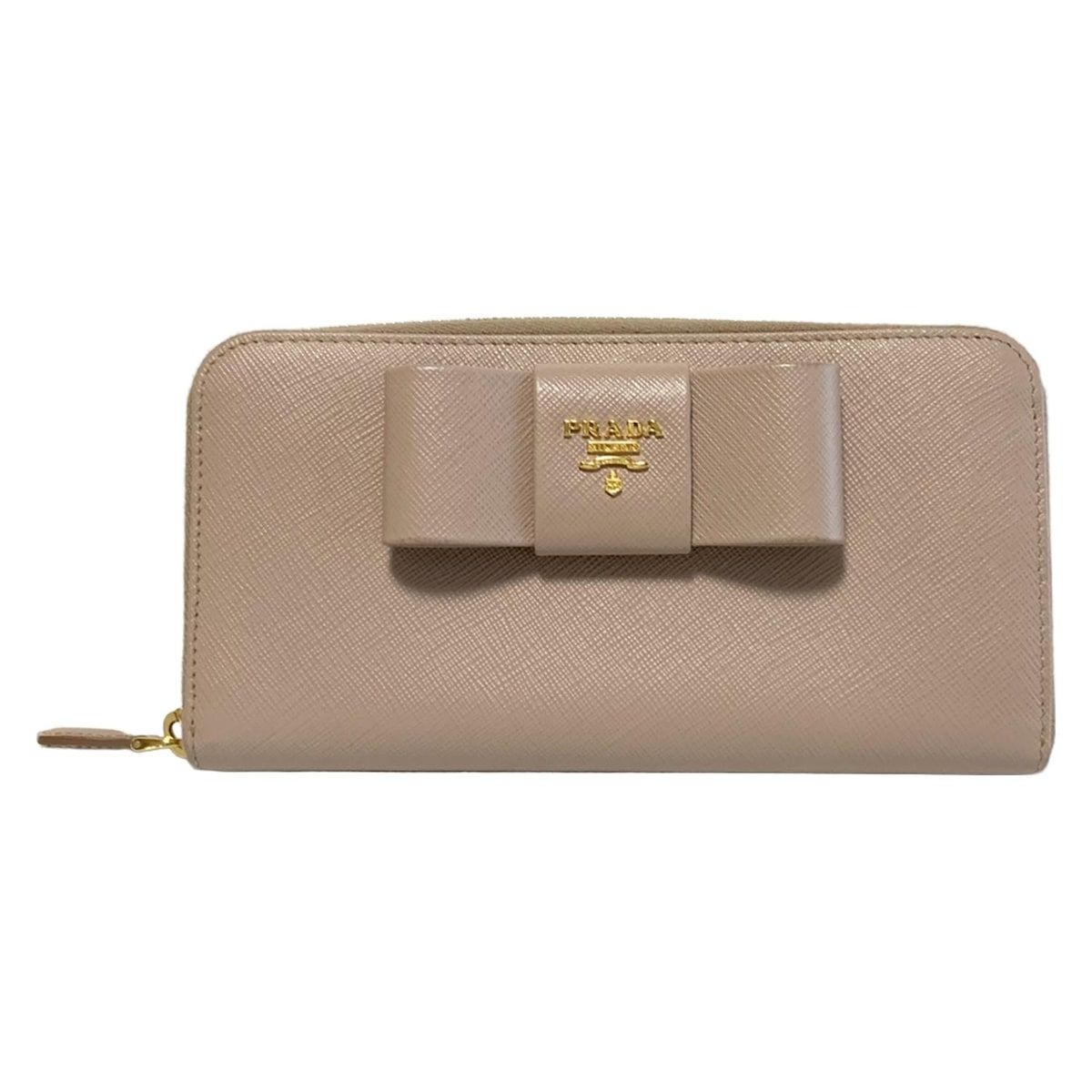 PRADA プラダ 長財布 - 1ML506 ピンクベージュ ラウンドファスナー|リボン レザー
