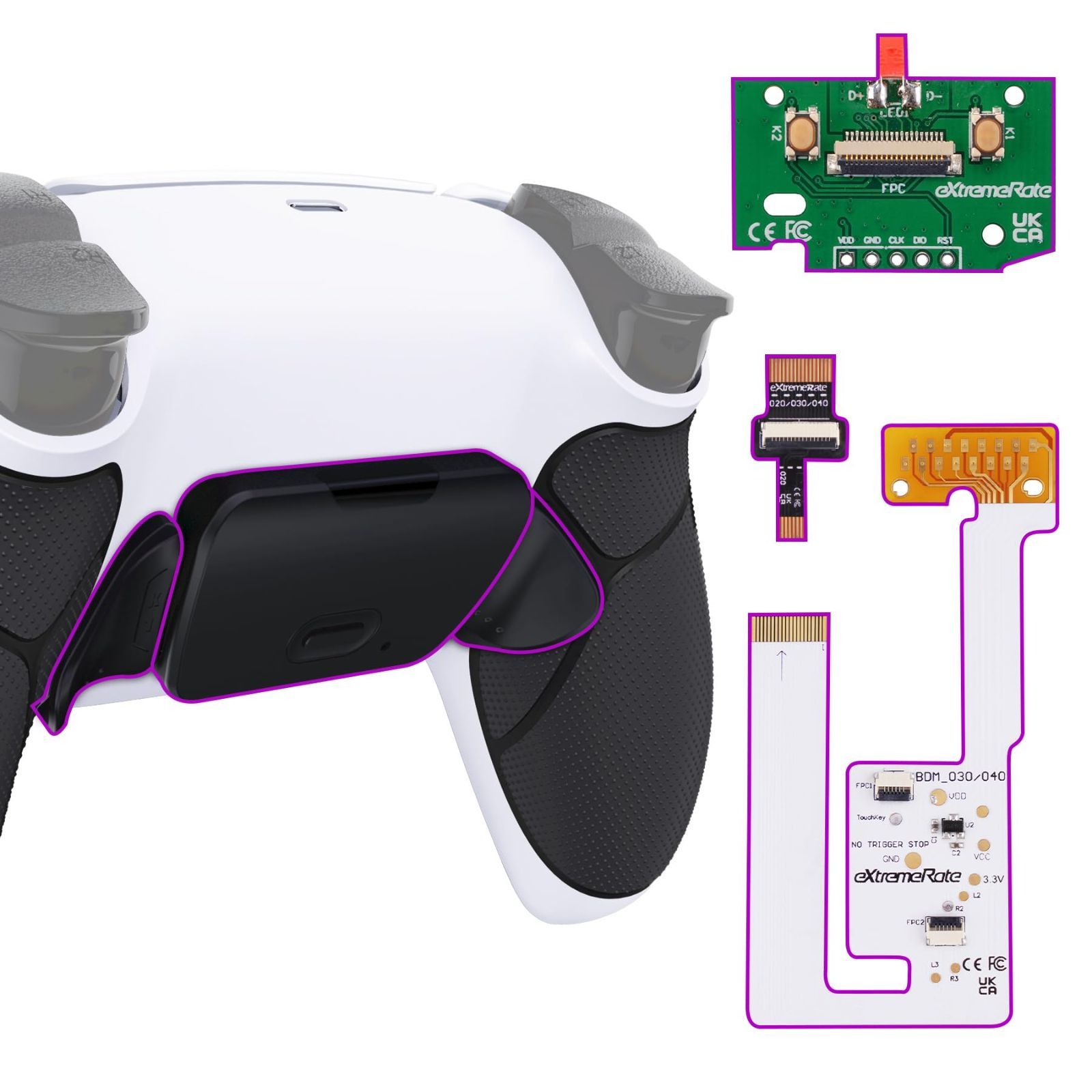 eXtremeRate ps5コントローラーBDM-030-BDM-040-BDM-050に対応用プログラム背面パドルプラスティック製ラバー付きRISE V3リマップキット ps5コントローラーに対応用アップグレードボードと再設計されたバックケース＆背面ボタン