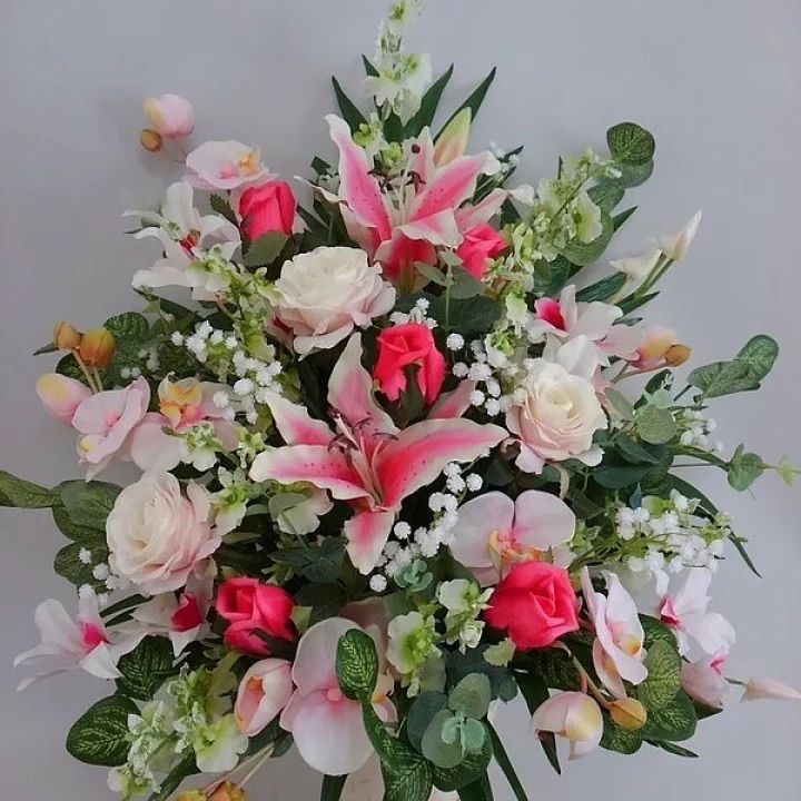 造花百合＆胡蝶蘭アレンジAR77 【高さ65×幅50】光触媒コーティング  