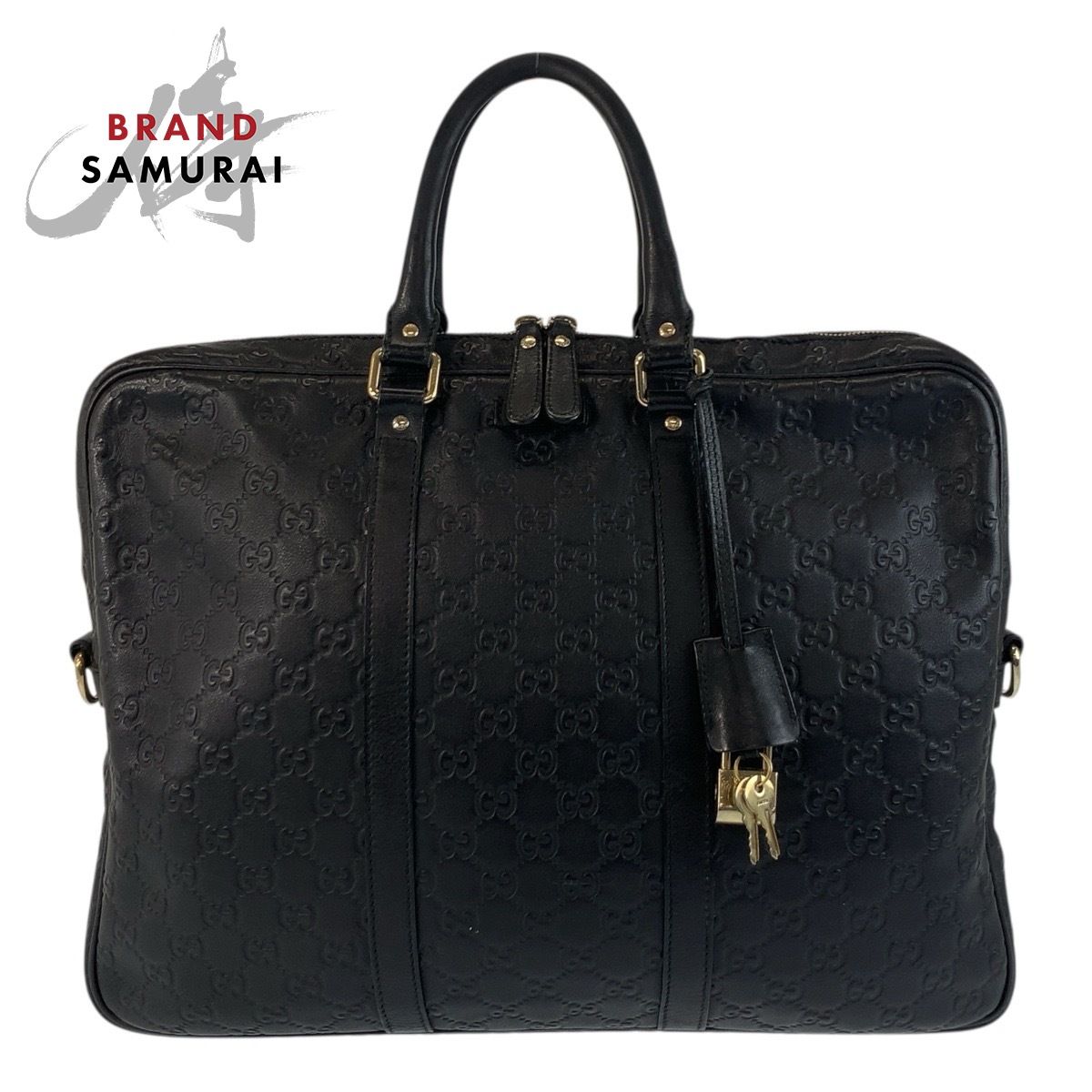 美品 GUCCI グッチ グッチシマ ブラック 黒 ゴールド金具 レザー 201480 ブリーフケース ビジネスバッグ メンズ 502784【】