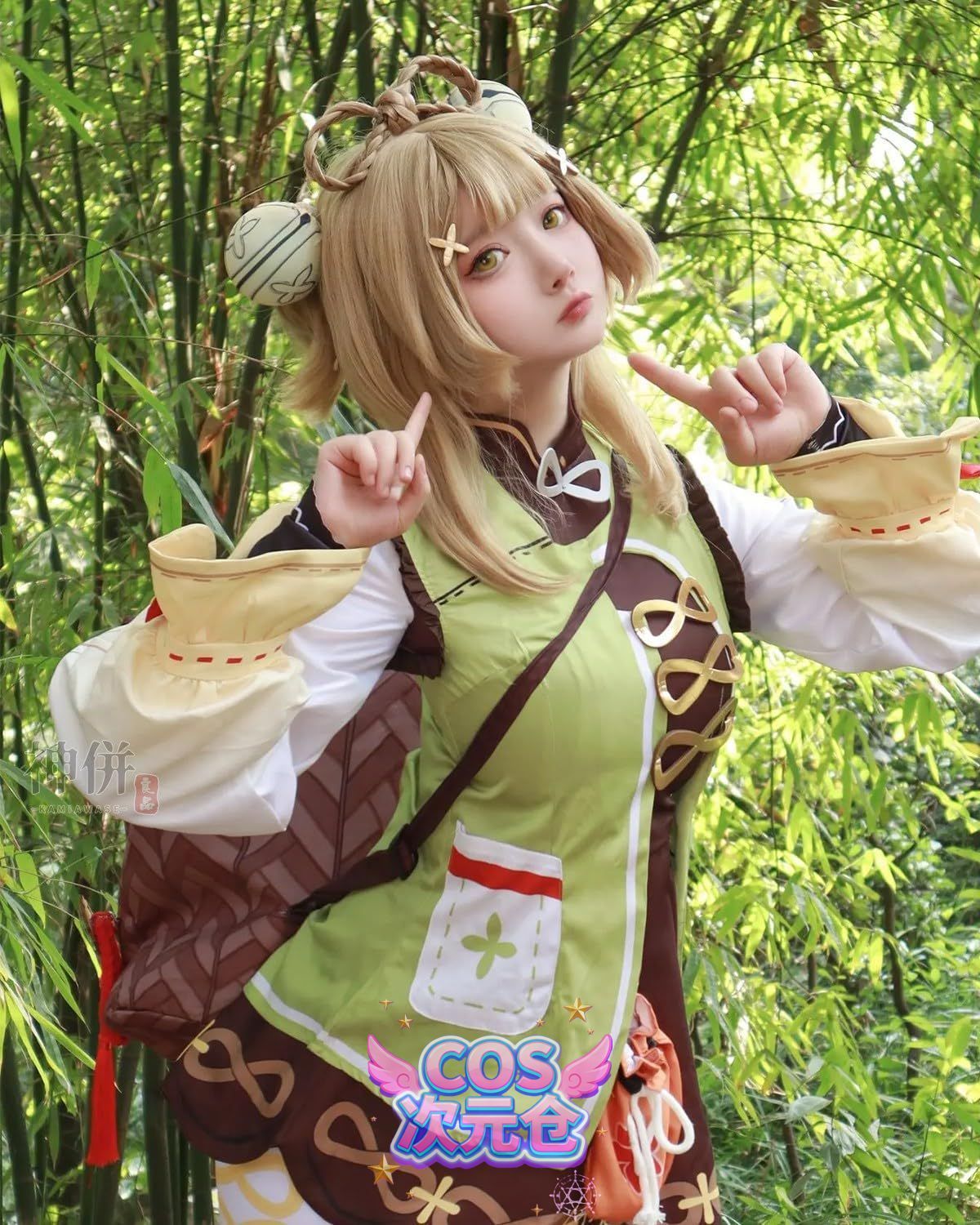 ヨォーヨ ウィッグ付き 神併 ヨォーヨ コスプレ ウィッグ付き 幼い弟子 原神 コスプレ衣装 フルセット コスチューム 大人用 仮装 文化祭 Genshin Yaoyao cos