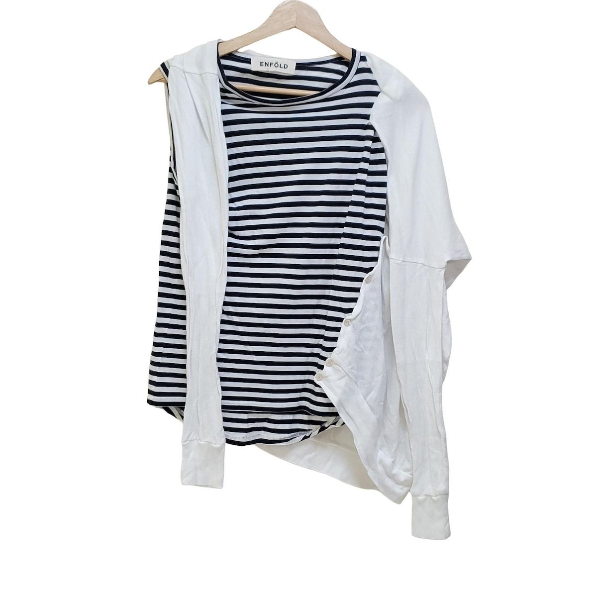 ENFOLD エンフォルド ノースリーブカットソー サイズ38 M レディース - 白×ダークネイビー クルーネック|ボーダー|変形デザイン