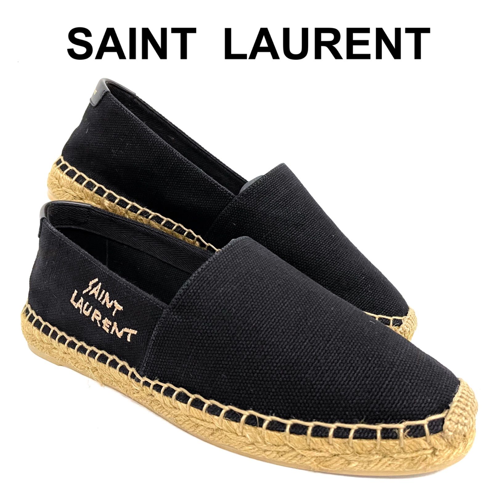 非常に高い】 LAURENT サンローラン キャンバス ロゴ刺繍 スリッポン