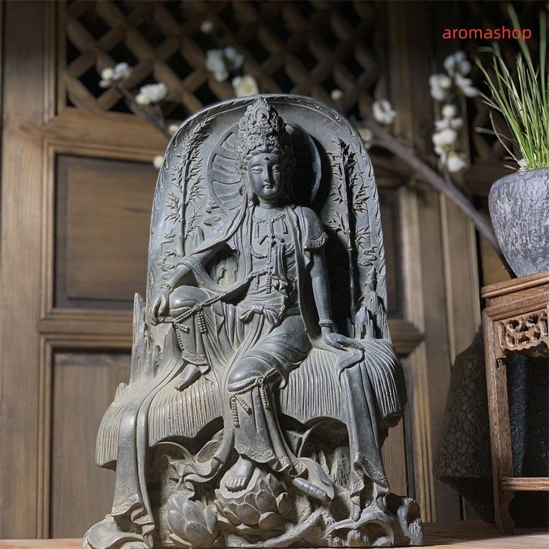 細工 仏教古美術 仏像 石窟 紫竹観音 水月観音 大仏坐相 石仏 紫竹観音 水月観音 観音坐相 観音菩薩 仏像 装飾 置物 装飾 収蔵