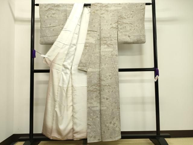 上質な小紋袷着物　建物風景文　鬼しぼ縮緬 上質な小紋袷着物建物風景文鬼しぼ縮緬