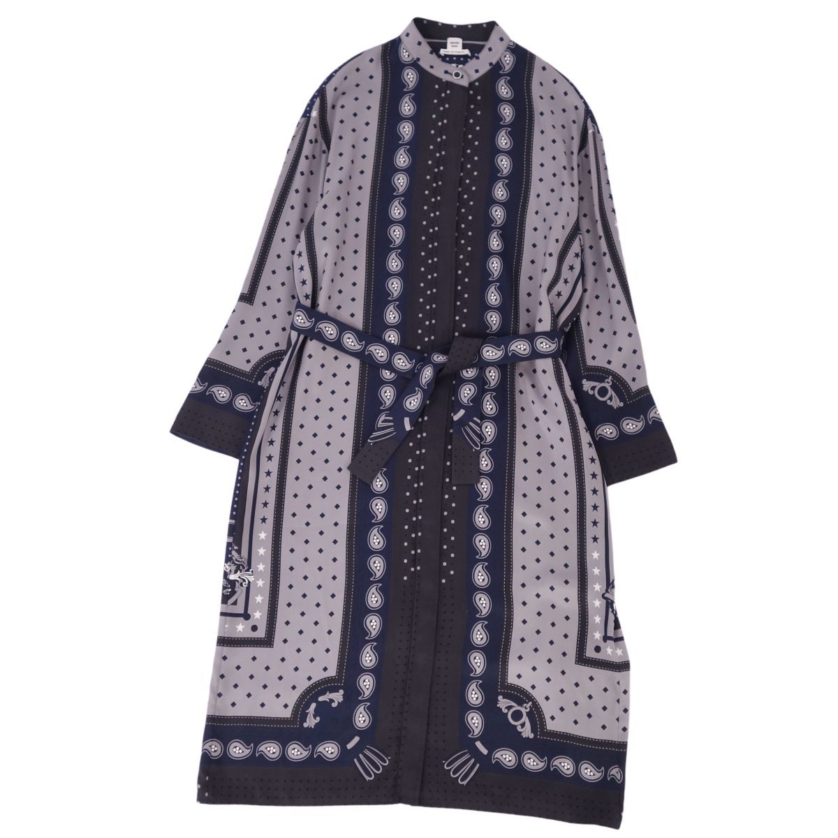 極美品 エルメス HERMES ワンピース 22AW シャツ 総柄 シルク トッ