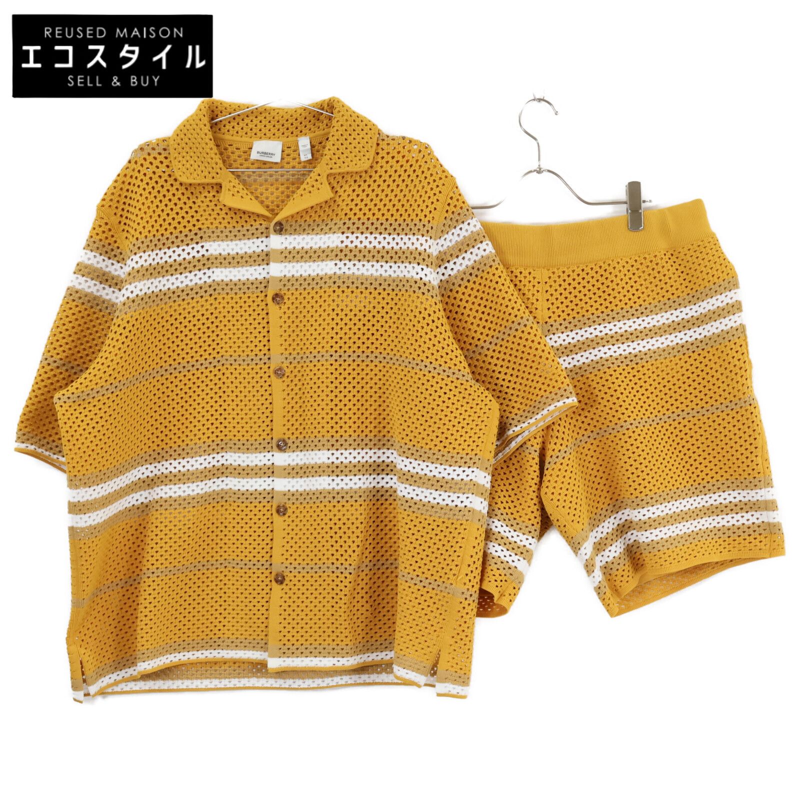 BURBERRY バーバリー 8065894 ｲｴﾛｰ ﾒｯｼｭ ﾎﾞｰﾀﾞｰ ｼｬﾂ　ﾊﾟﾝﾂ　ｾｯﾄｱｯﾌﾟ XL