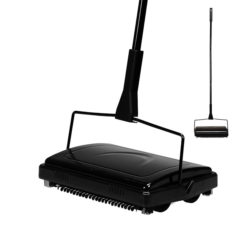 Eyliden 手動掃除機 掃除機 カーペット 掃除 クリーナー スイーパー 一体型 ブラック 片手操作 静音 電気不要 軽量 絨毯 畳 タイルに適用 0