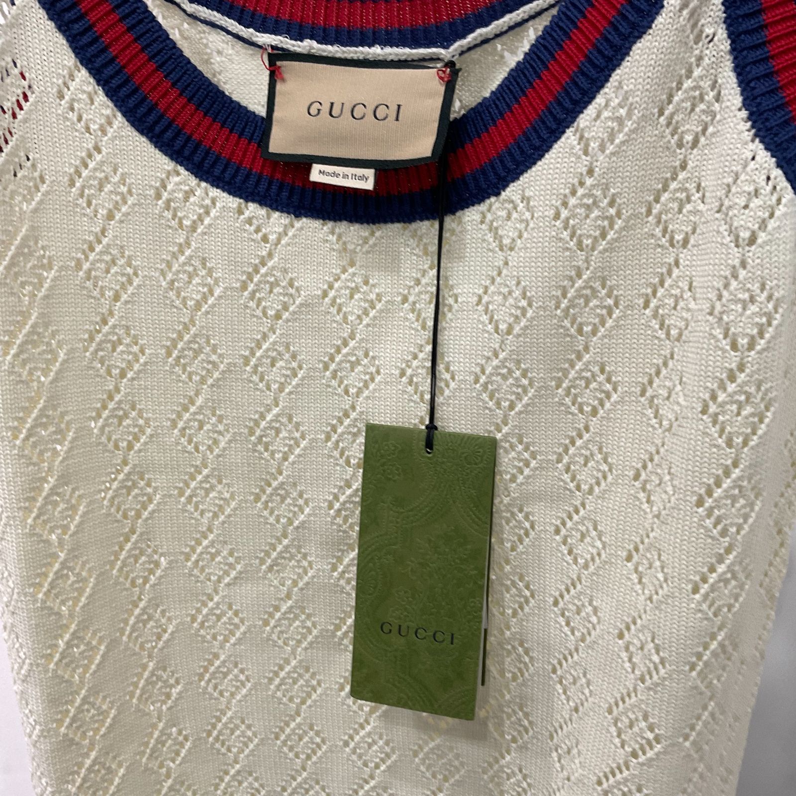 2025正規品激安大集合!  GUCCI グッチ 753771 タグ付き Gロンバスニットタンクトップ アイボリー×ブルー×レッド トップス D25082126