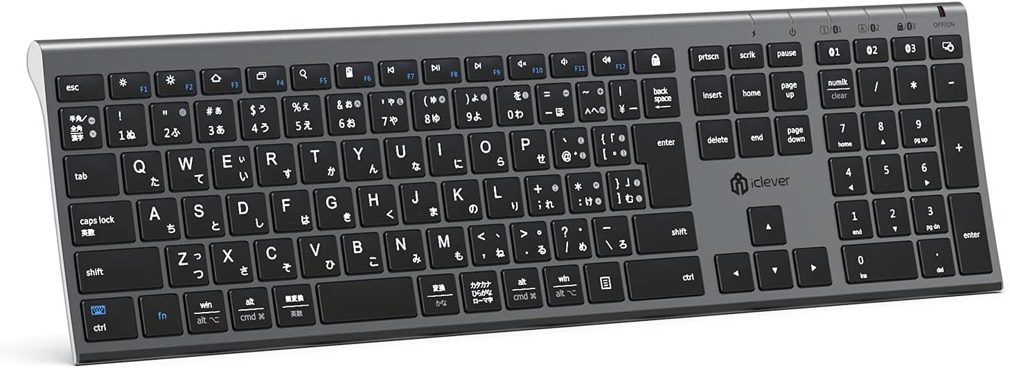 iClever キーボード Bluetooth 日本語配列3台同時接続可能 type c充電式 フルサイズ 超薄型 ワイヤレス キーボード 静音 テンキー付きマルチペアリング ラップトップ PCタブレットスマホ iPad用