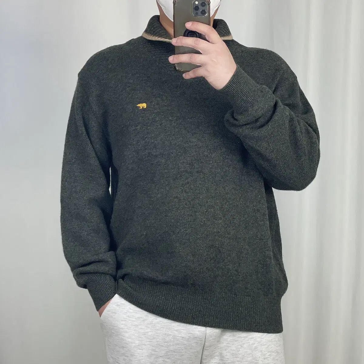 【雷市場（ポンジャン）商品韓国直送】 JACK NICKLAUS(ジャック ニクラス) ショールカラー カーキ ウール ニット セーター 105 241108