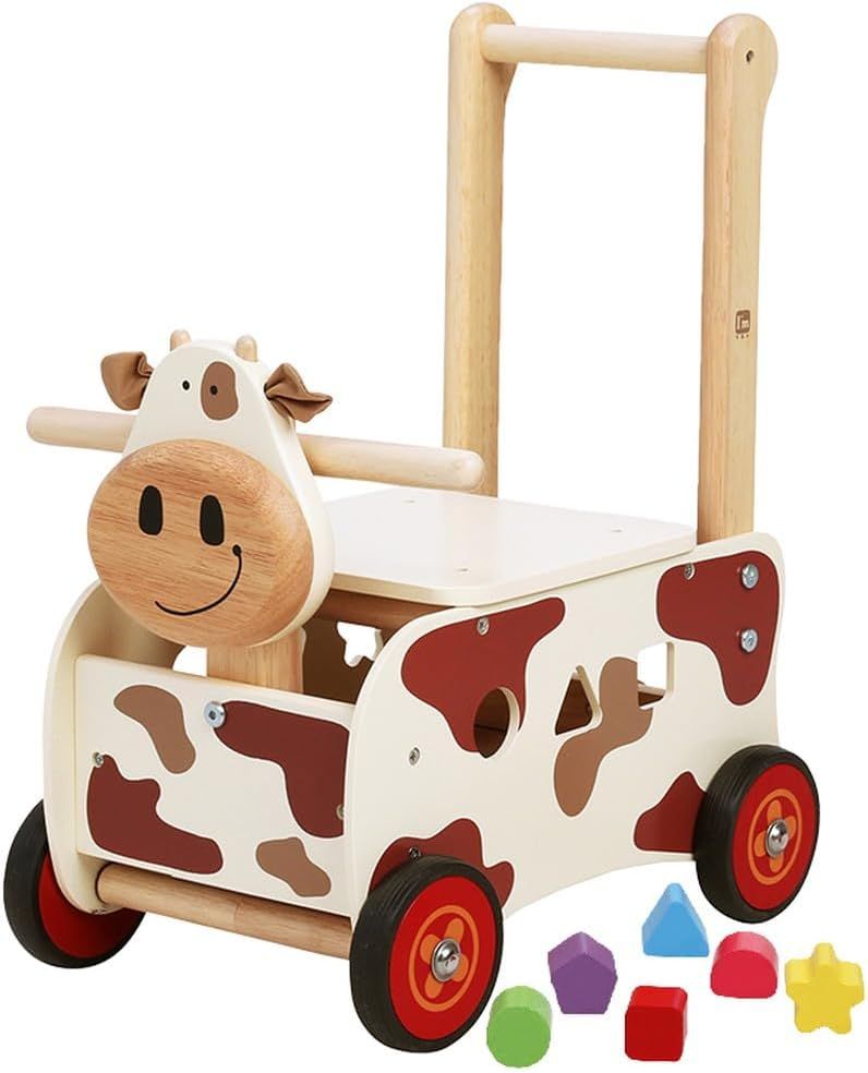 Edutē エデュテ アイムトイ ウォーカーu0026ライド カウ 手押し車 カタカタ 木のおもちゃ 知育玩具 赤ちゃん 1歳 誕生日プレゼント 男の子 女の子