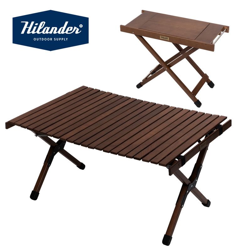 Hilander ハイランダー ウッドロールトップテーブルEX ジョイントサイドテーブル2 な2点セット ダークブラウン