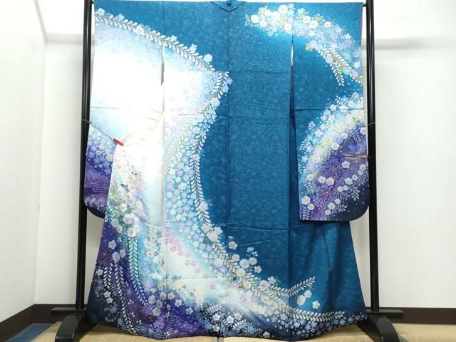 豪華 振袖 辻ヶ花 暈し染め 銀通し地 正絹 平和屋着物○豪華振袖 辻が花 暈し染め 銀通し地 正絹 逸品 CAAY3046vf