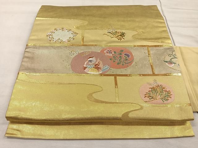 N*y様 花柄 しおん　名古屋帯 名古屋帯 岡重 九寸 反物 黒地 唐花 更紗 模様 正絹 浜ちりめん