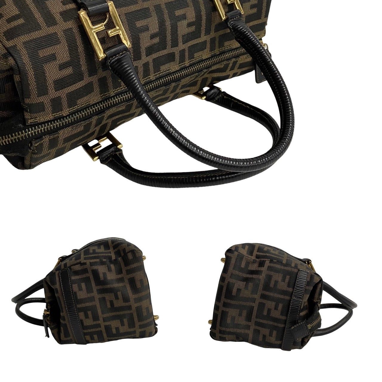 極 美品 袋付 FENDI フェンディ ズッカ 柄 FF ロゴ レザー 本革