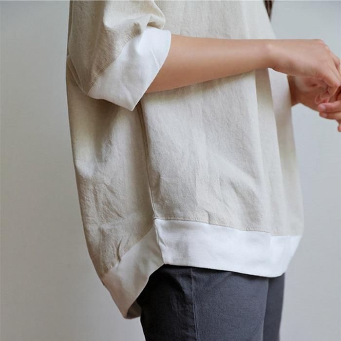 七分袖カットソー レディース 麻 ゆったり Tシャツ 7分袖 T