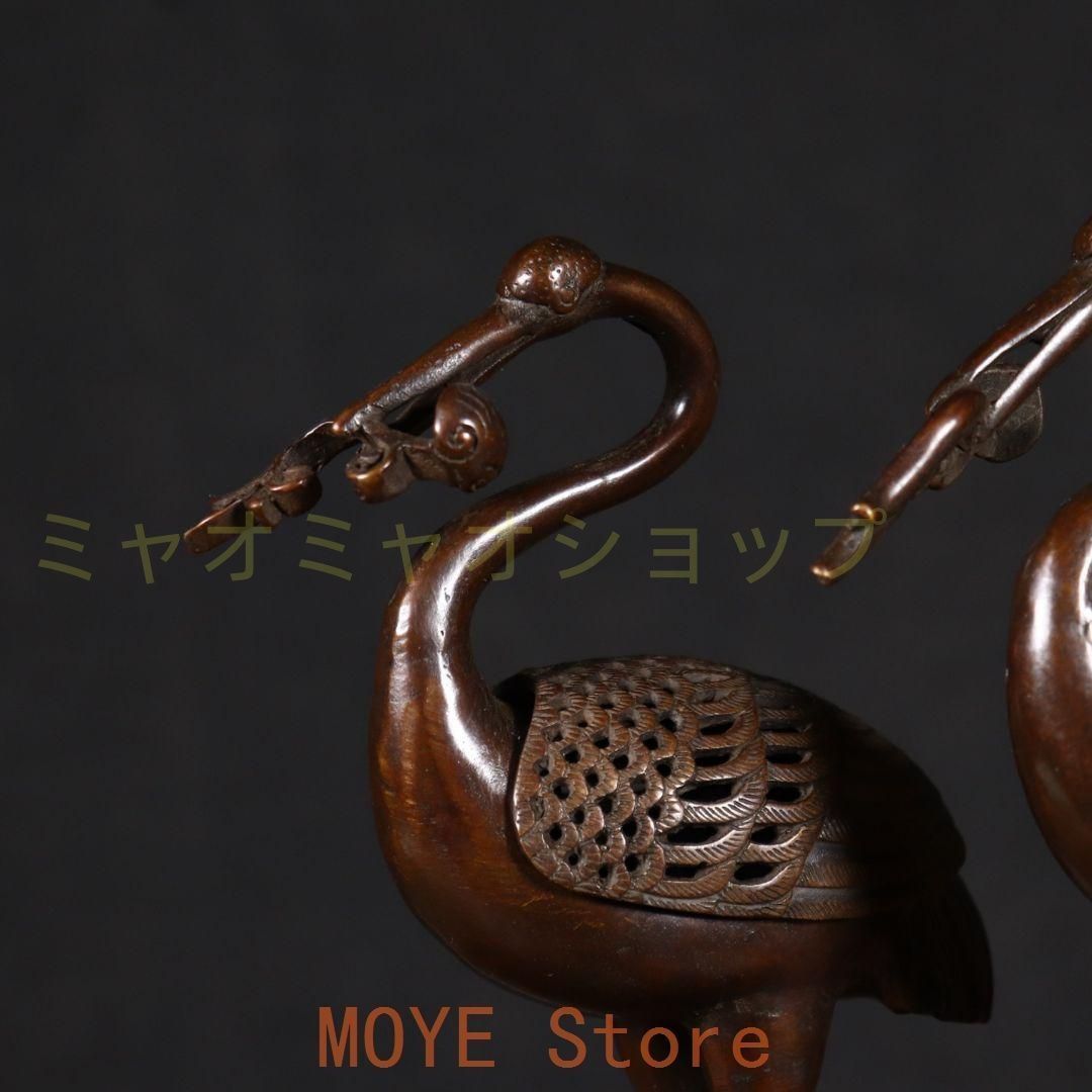 銅製 鶴香炉 室内 茶室 応接間 事務室 薫香炉 開運 風水 招財 置物