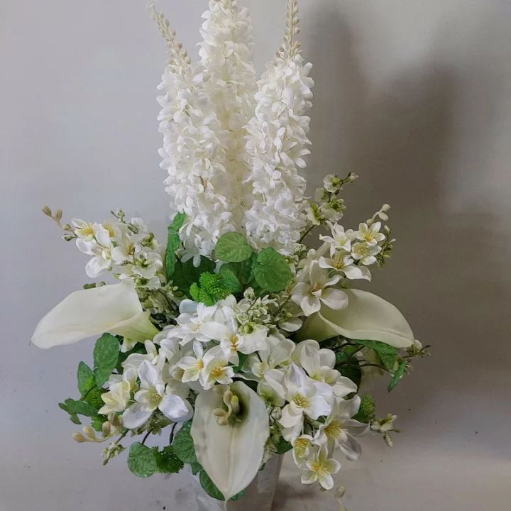 デルヒィニュウム＆カラーMIXアレンジ（造花）高100×幅70・光触媒 デルヒィニュウム＆カラーMIXアレンジ（造花）高100×幅70・光触媒