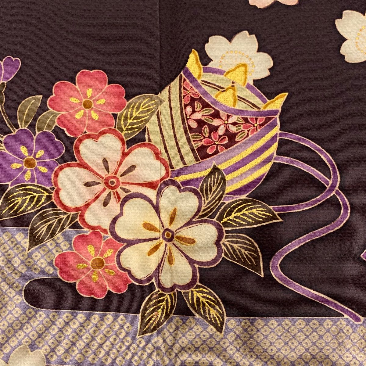 【美品】ロング振袖　松竹梅・蝶模様　茶紫×黒　金彩友禅　身丈165cm 振袖】黒/紫・蝶 | 二十歳振袖館Az