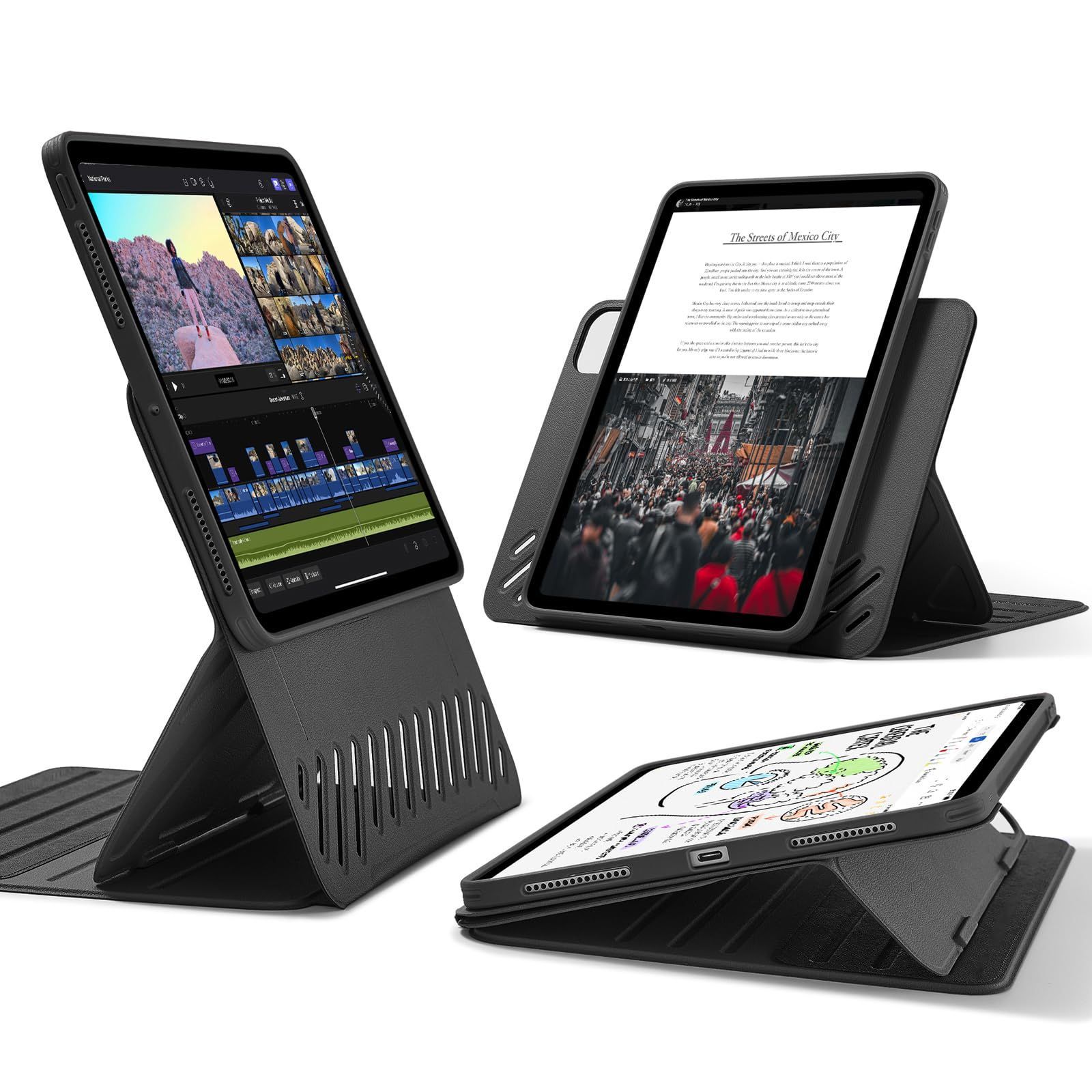 ESR iPad Pro 11インチ ケース 2025 第5世代 取外し なマグネットカバー付き回転式ケース 縦向き|横向きスタンド 9段階の角度調節 Pencil Pro|USB-C完全対応 Shiftシリーズ ブラック