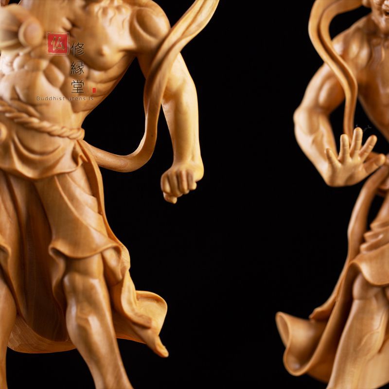 修縁堂】珍品 木彫り 仏像 仁王像 金剛力士像一式 彫刻 仏教工芸品 