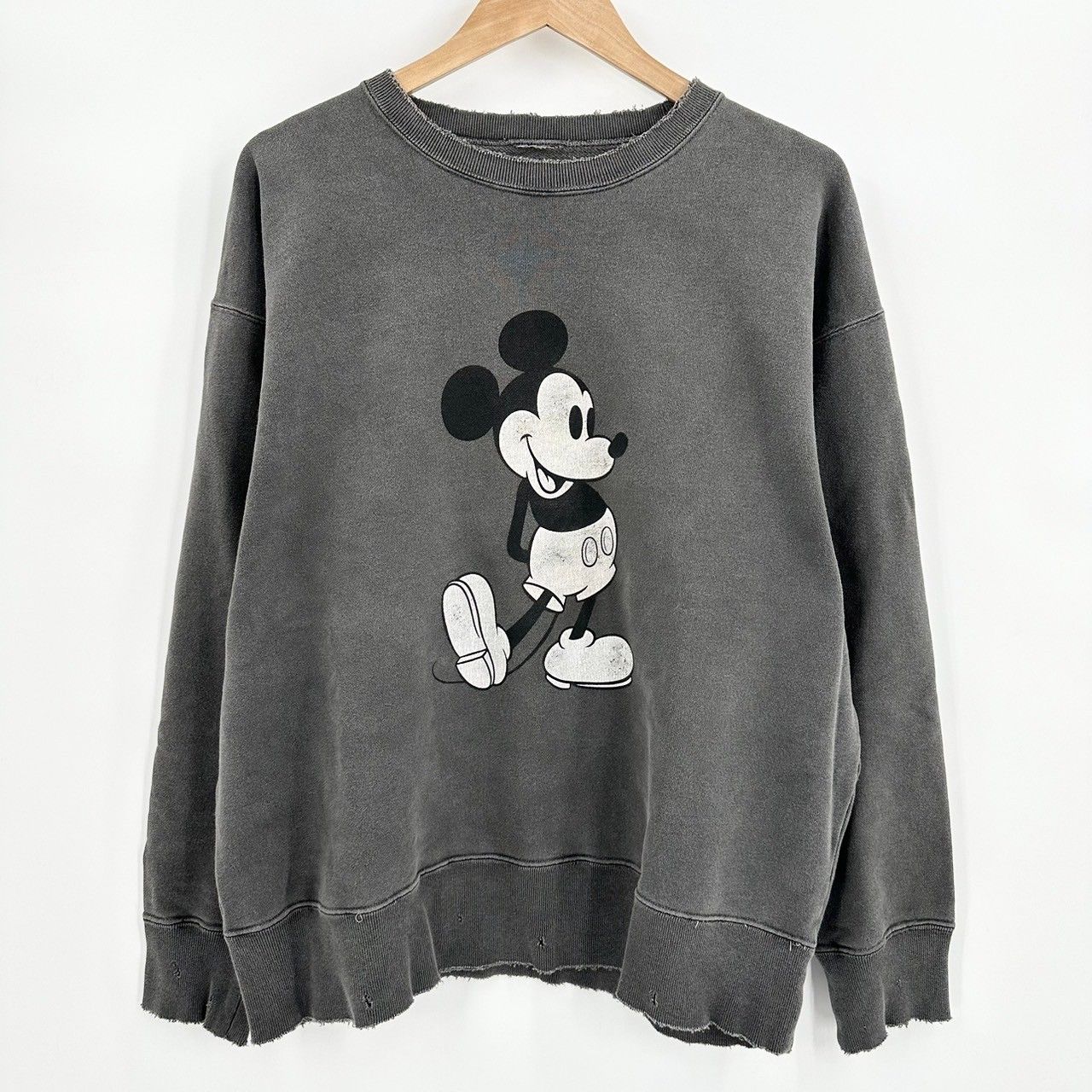 ♪ ANCELLM アンセルム ANC-GRN02 MICKEY PRINT DAMAGE SWEAT SHIRT 