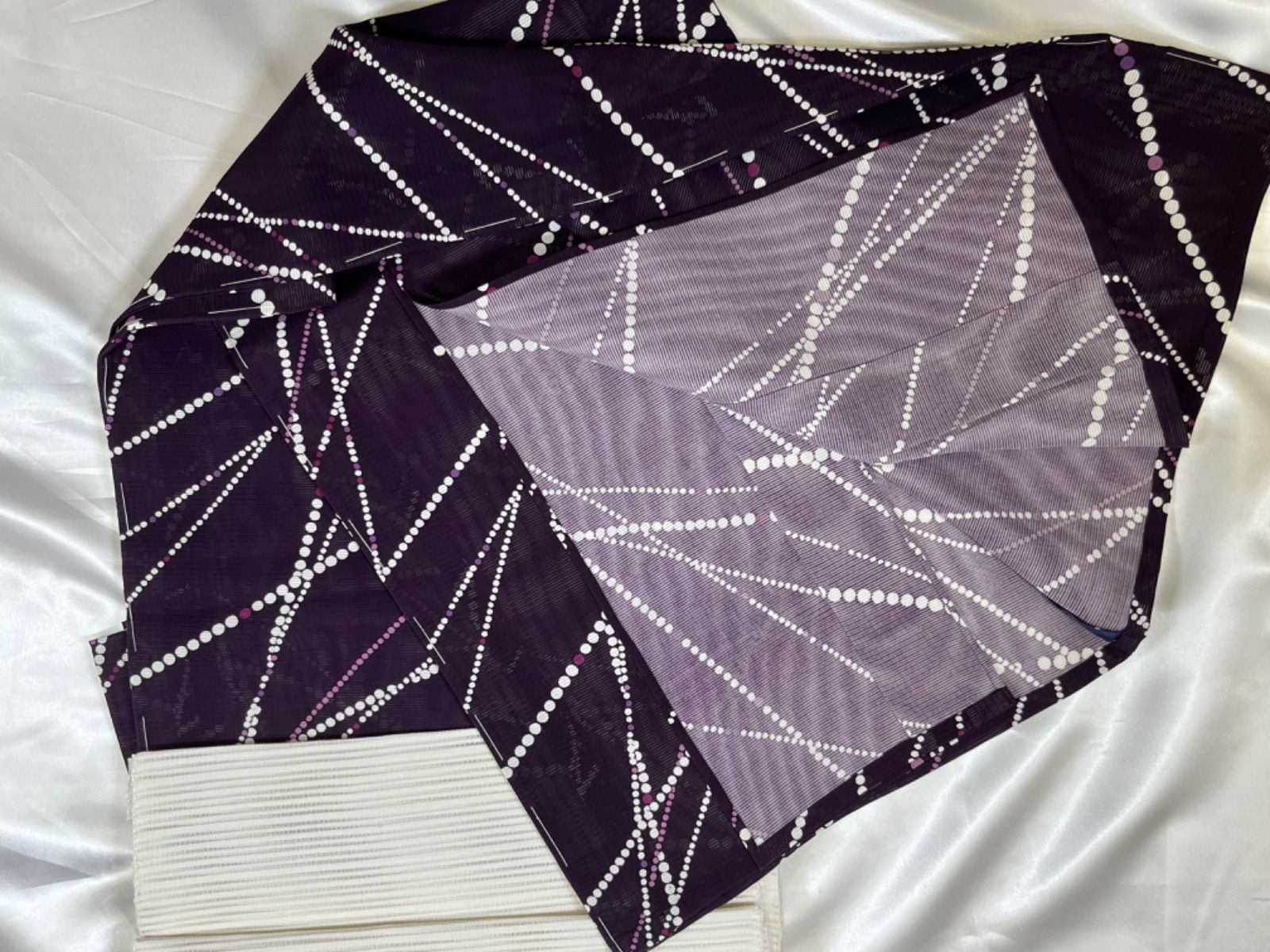 夏美品絽Ｇ紫水玉小紋単衣正絹(未使用） - 水着