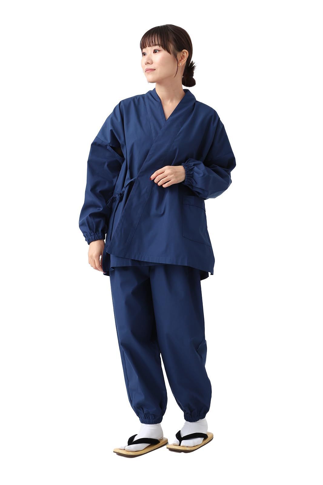 Size:M_Color:ネイビー [たゆたふ / TAYU-TAFU] レディース TC 作務衣 さむい 無地 女性 シワになりにくい さむえ 綿 テトロン 和服 ユニフォーム 部屋着 M 紺色