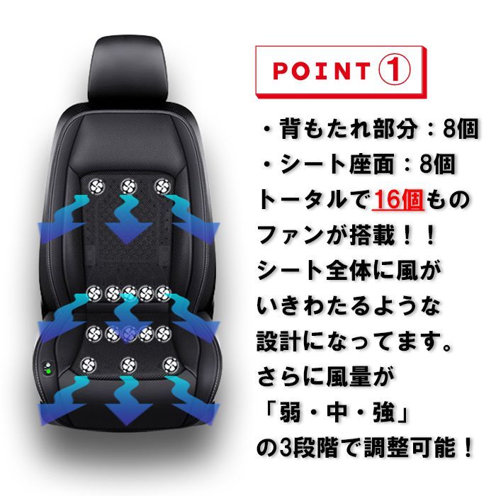 車 シートクーラー カバー ファン付き クッション 16個ファン