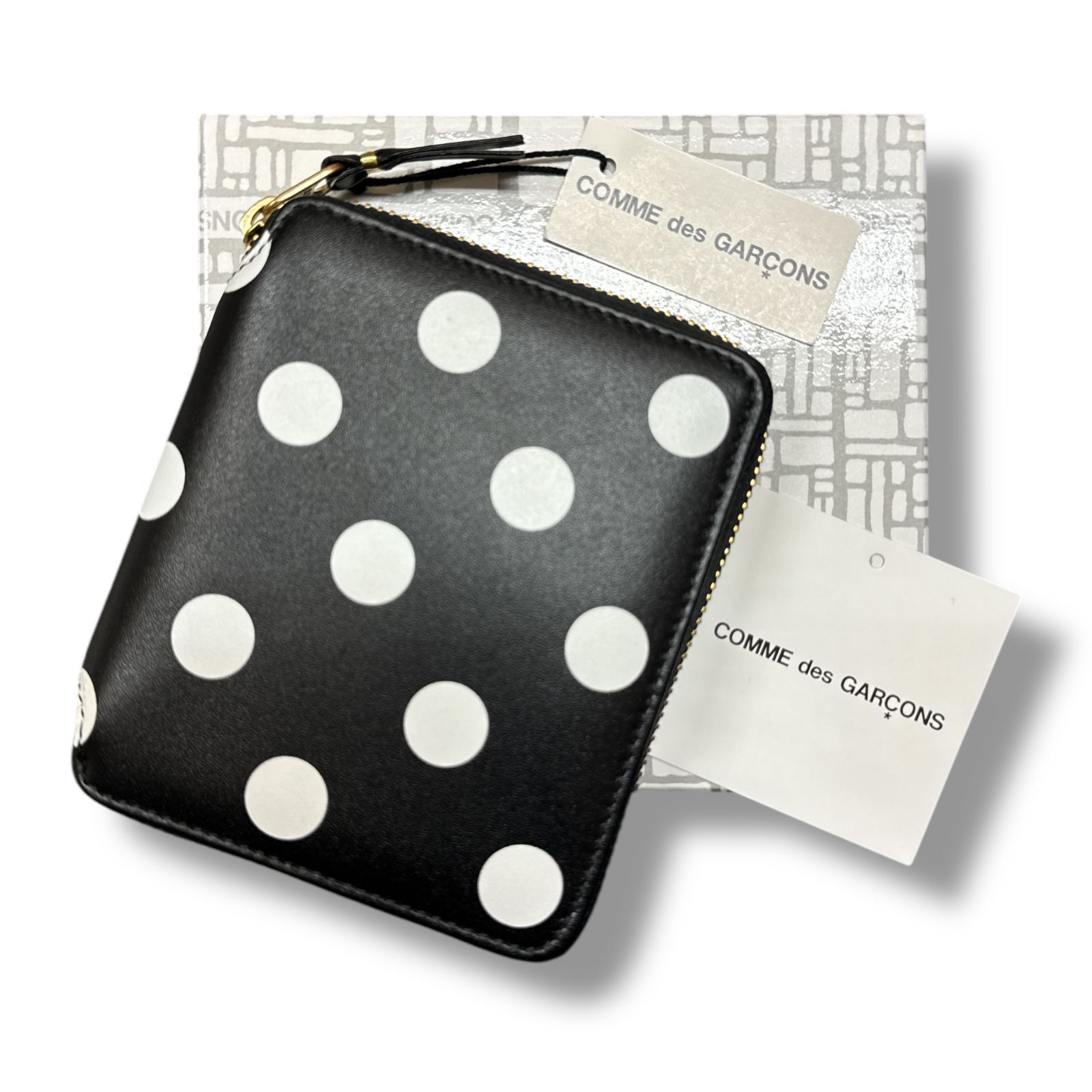 参考上代37950円 COMME des GARCONS Polka Dots Printed Wallet ドットプリントウォレット 財布 二つ折り コムデギャルソン SA2100PD 8Z-E021-051 ブラック 83087A6
