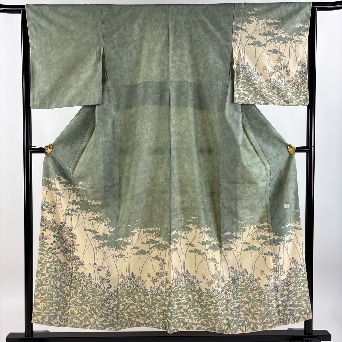 訪問着 身丈153.5cm 裄丈64cm M 袷 落款あり 辻が花 銀通し 金銀彩 灰緑 正絹 美品 名品 中古 訪問着 身丈153.5cm 裄丈64cm M 袷 落款あり 辻が花 銀通し 金銀