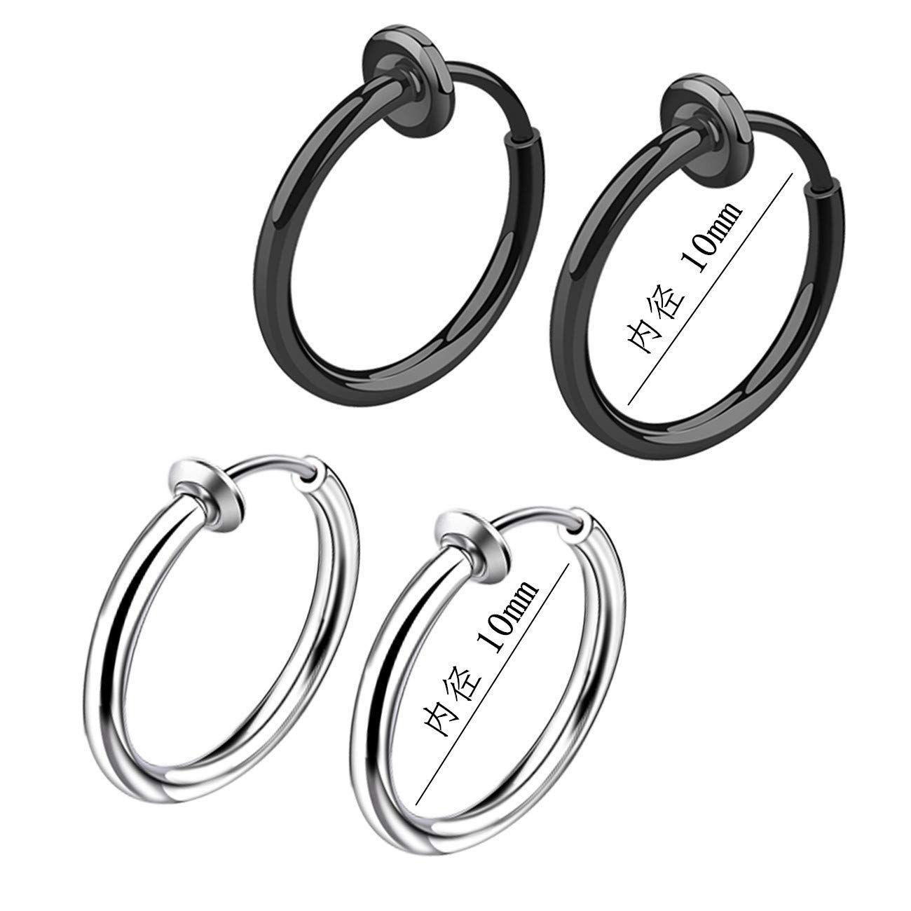 【色名: シルバー & ブラック(10mm)】10mm,12mm) (内径 イヤ