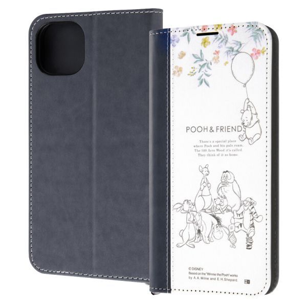 iPhone 14 Plus/ 『ディズニーキャラクター』/耐衝撃 手帳型レザーケース Noble / プーと仲間たち_ノート風