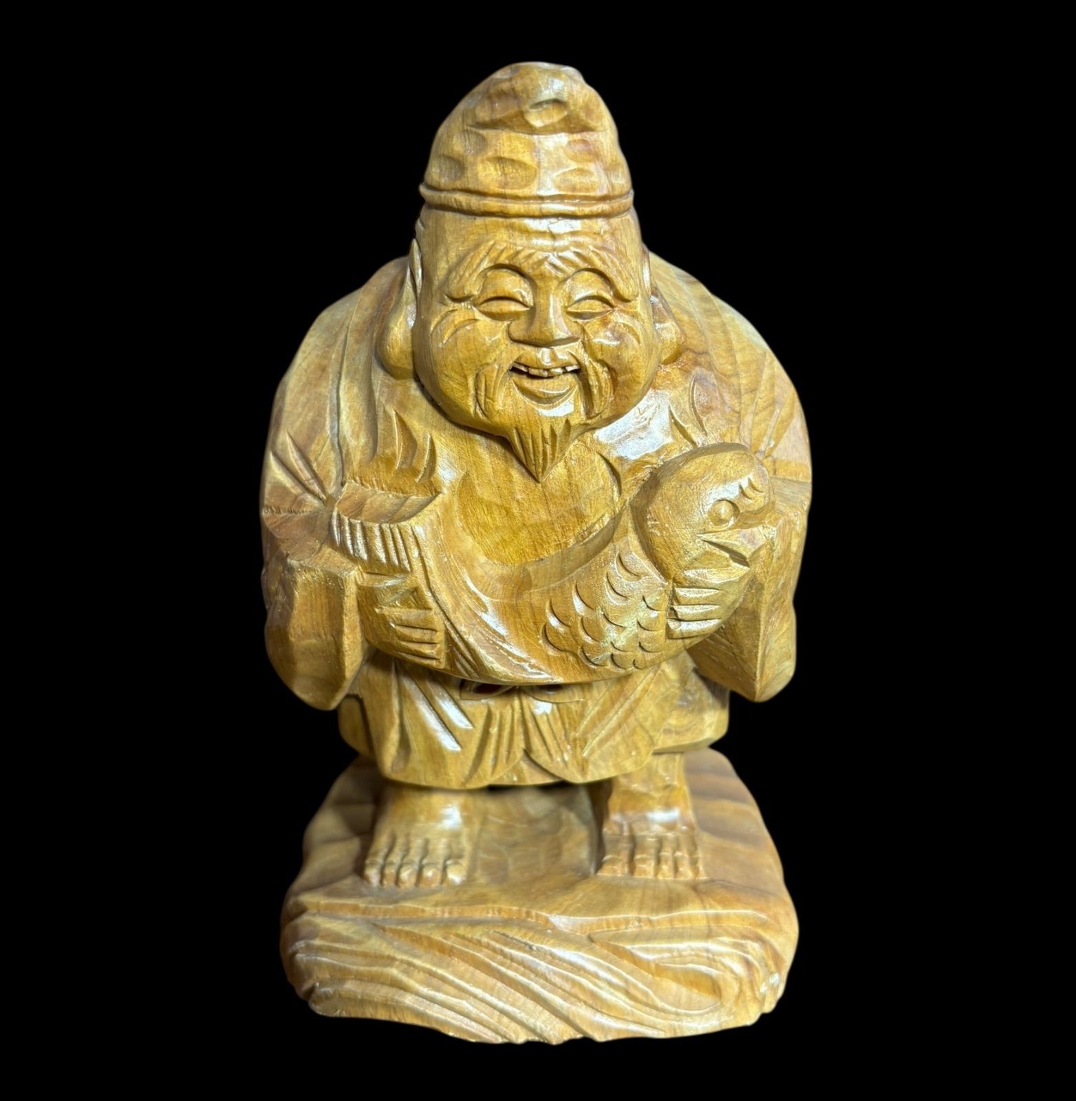 木彫り 恵比寿 七福神 木製 恵比寿様 開運 縁起物 彫刻 仏像 古