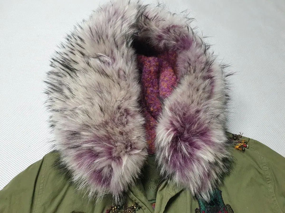 MR-MRS カーキ色 ファー フード 裏地ボア ロング アウター レディース 85サイズ