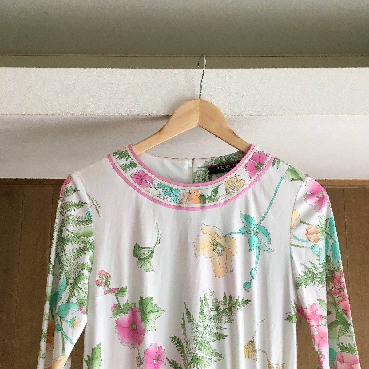 美品 LEONARD レオナール カンカン素材 ワンピース38 0130221 - メルカリ