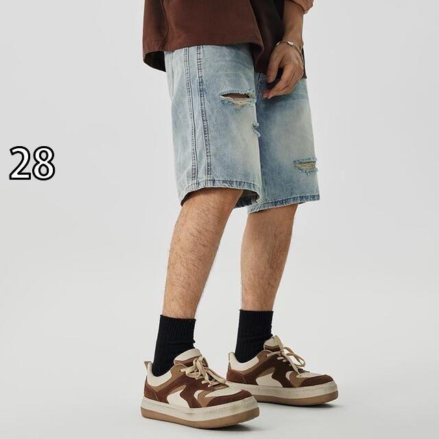 [28]秋冬 コーデ メンズ  服 シンプル ファッション オシャレ 大人 かっこいい 大きいサイズ ストリート 紳士服 レトロ ライト ストレート リップド ジーンズ 白 カジュアル ミッド パンツ