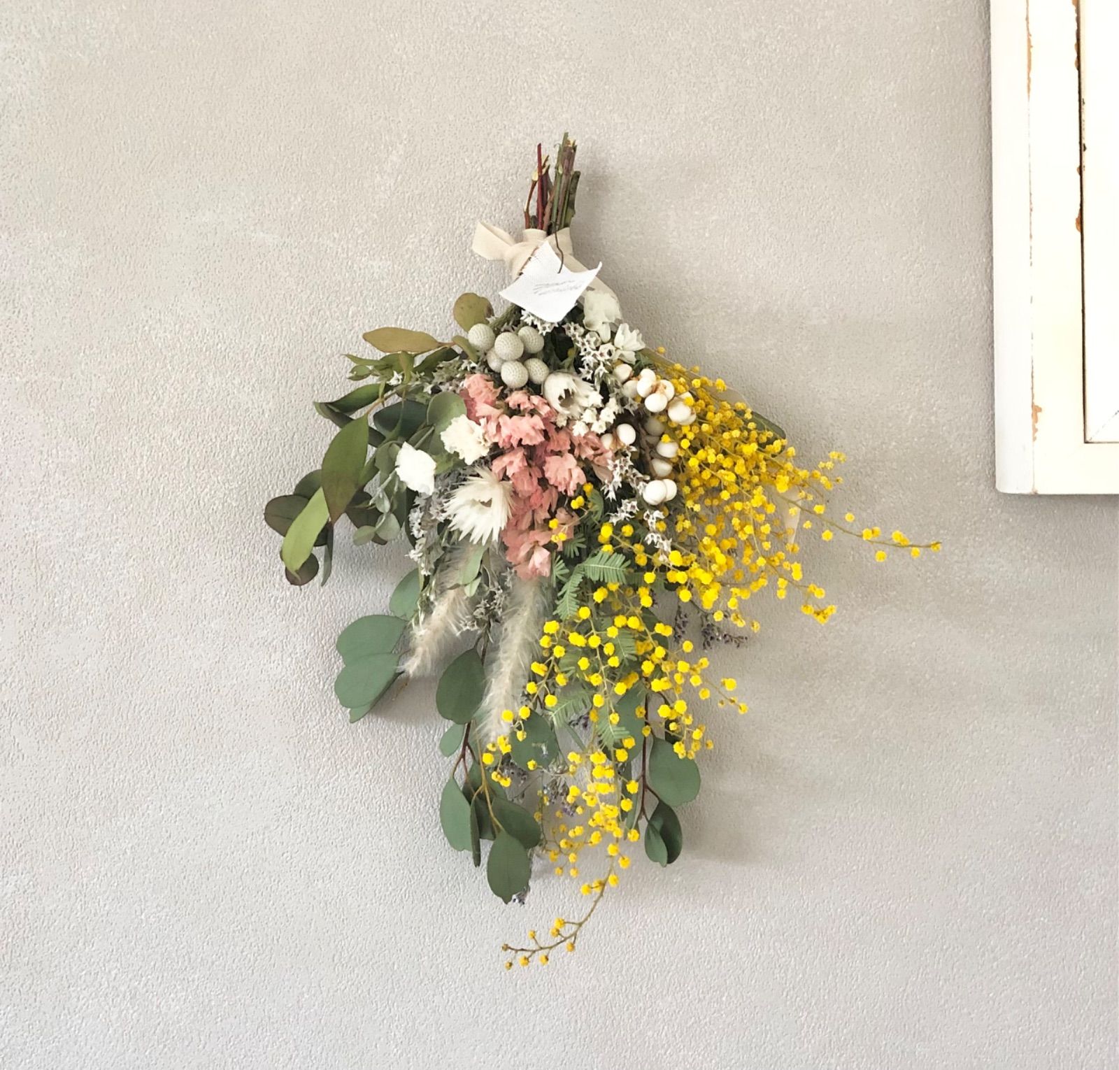 春うらら　ミモザとスターチスのドライフラワースワッグ　27lcm