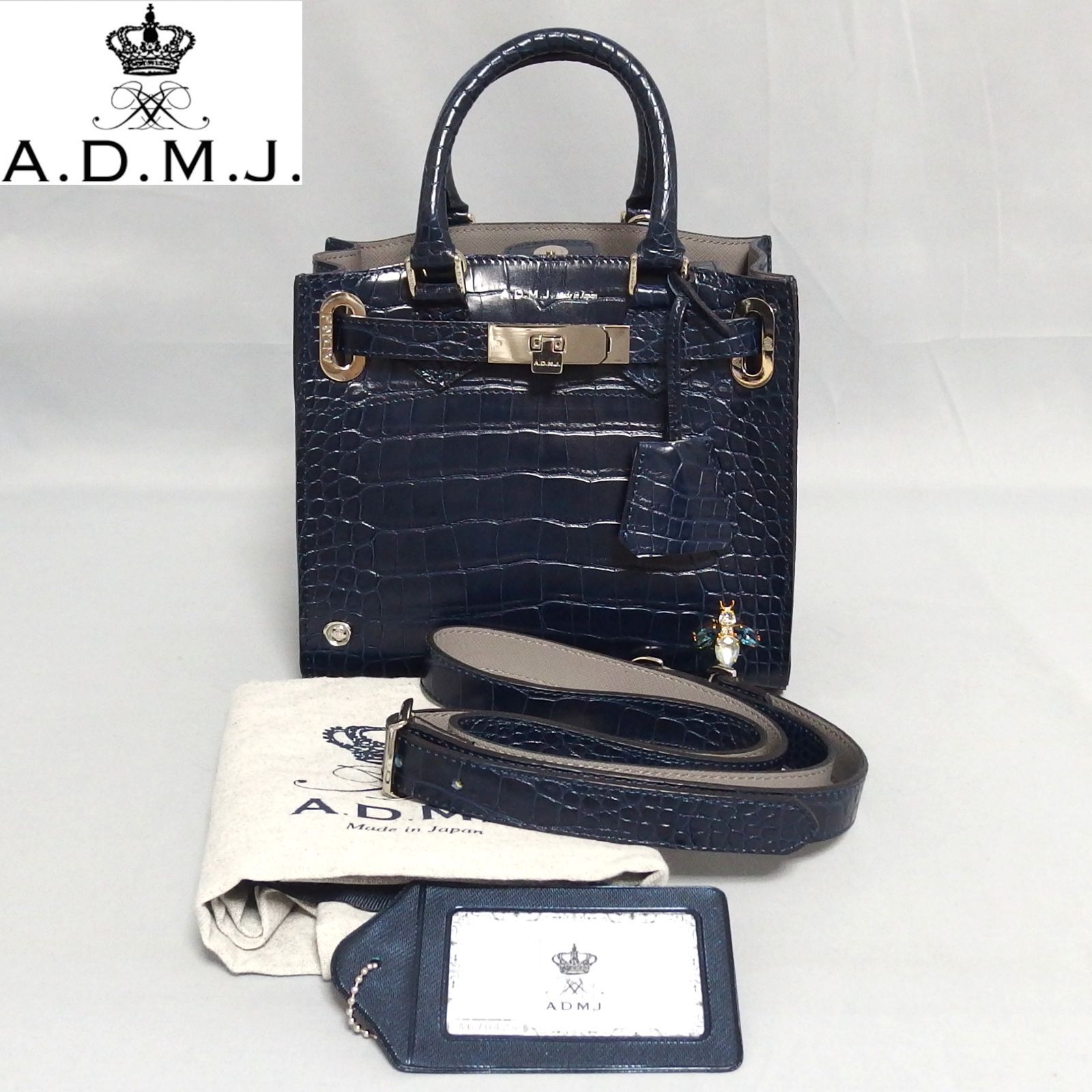 A.D.M.J. THE BEE 牛革 クロコダイル型押し 2Way ショルダー ハンドバッグ タンザナイト ザ ビー レザー エーディーエムジェイ ADMJ