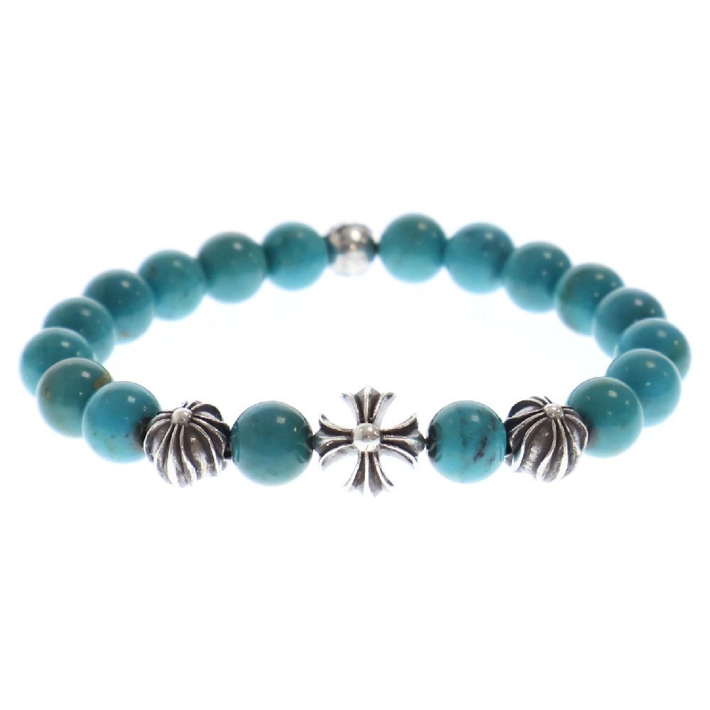 CHROME HEARTS (クロムハーツ) BEAD 8mm クロスボール ターコイズ ビーズ ブレスレット ターコイズ/シルバー