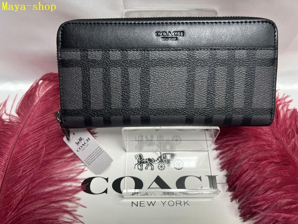 コーチ COACH 長財布 財布 アコーディオンチェック プリント メンズ ブラック 黒 プレゼント 父の日母の日 贈り物  ギフト   財布 メンズ ファッション 新品未使用  A198 F22533 4G6QD