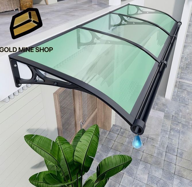 住宅用ひさし サンシェード オーニング屋根ひ PCポリカーボネート オーニング 雨雪保護 パティオ日除け 梅雨対策 庇 後付け シェルタートランスペアレント 屋根カバー 厚さ2.5mm アルミ合金ブラケット 草の緑-60x200cm