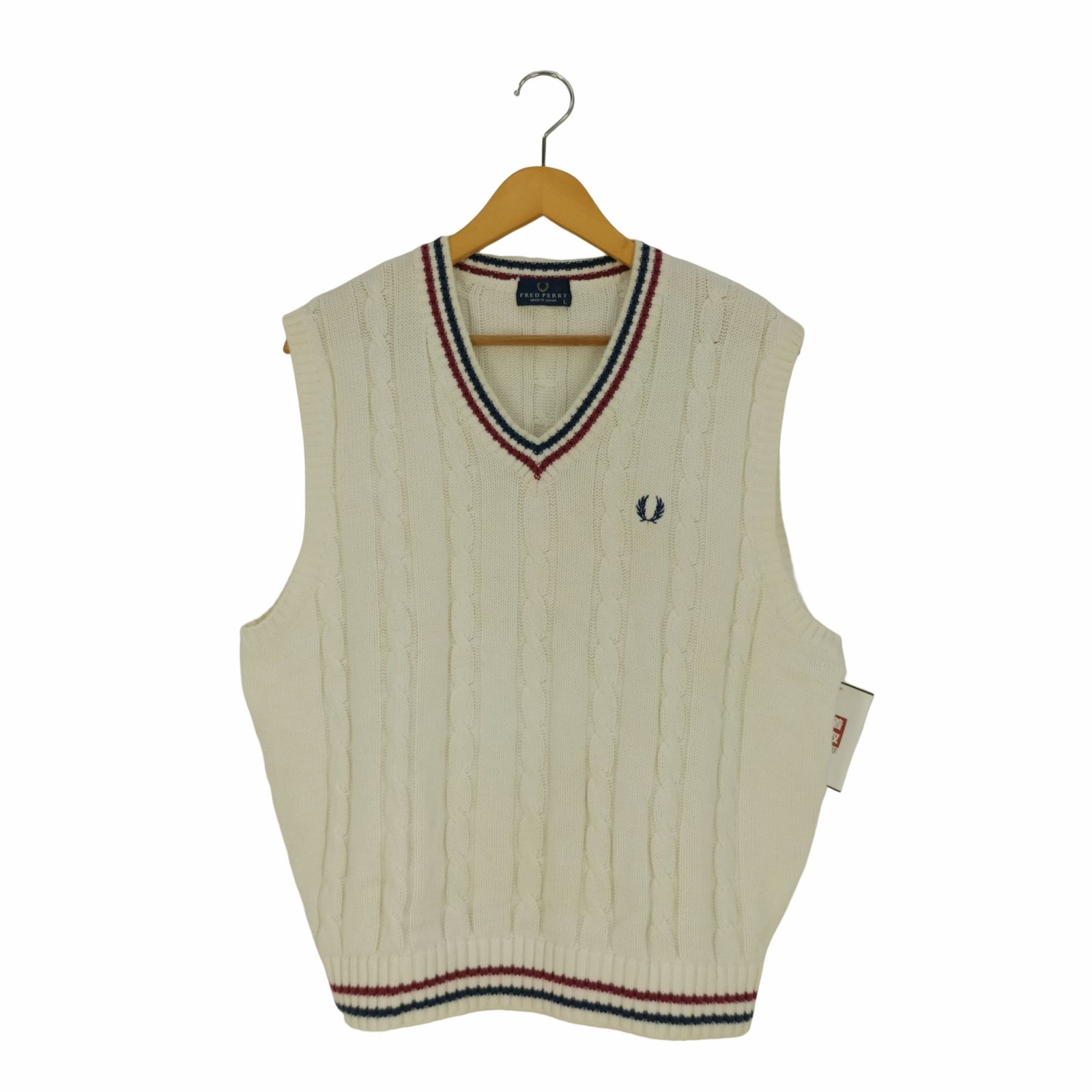 フレッドペリー FRED PERRY 日本製 ケーブルコットンニットベスト 
