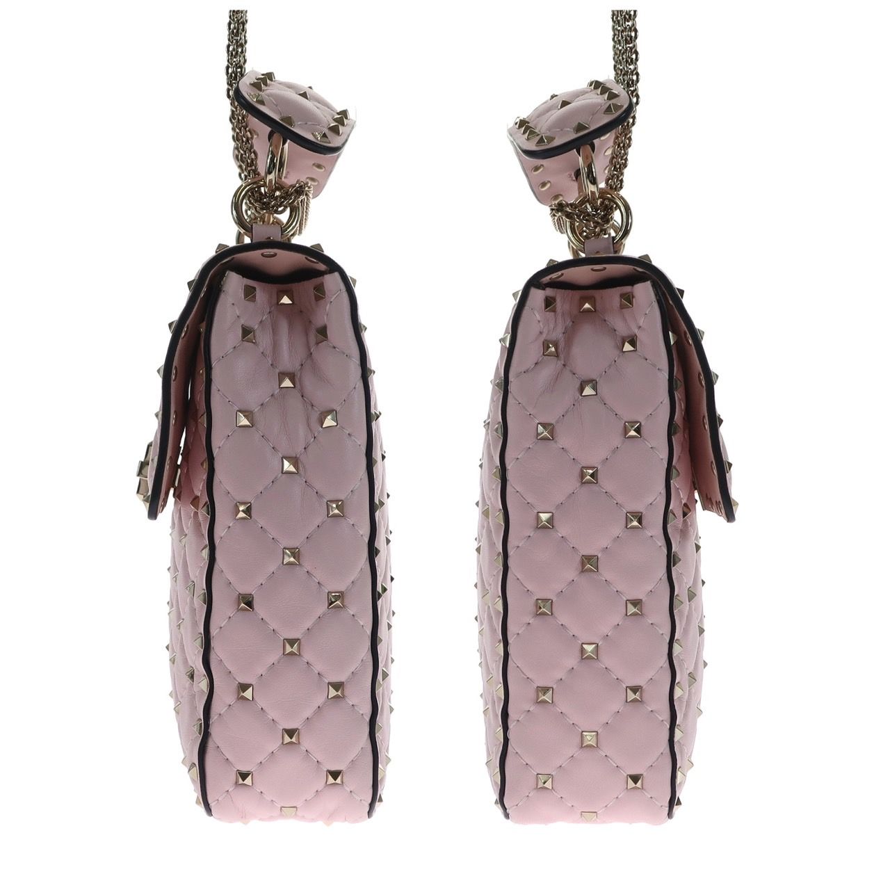 【極美品】Valentino ヴァレンティノ ヴァレンティノ チェーンショルダーバッグ TW2B0F86NAP レザー ピンク ゴールド金具 ミニロックスタッズスパイク レディース 女性用 2WAYバッグ ハンドバッグ 肩掛け 極美品】Valentino ヴァレンティノ チェーンショルダーバッグ